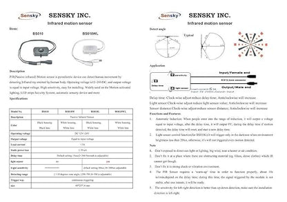 Sensky BS010W DC 12v to 30v PIR Motion Activated Sensor Switch DIY LED Lighting (Delay Time, Sensor Distance Adjustable)