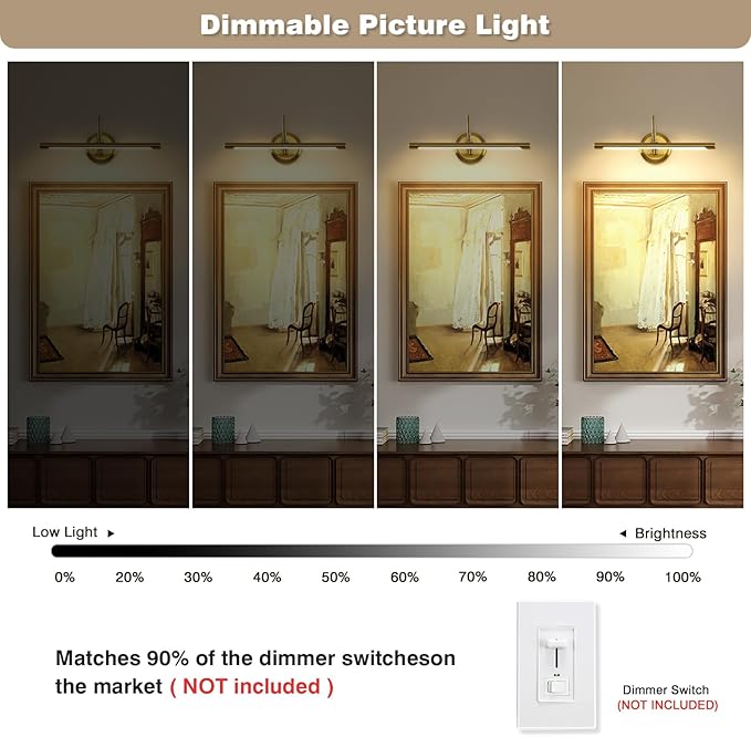 JOOSENLUX Gold Picture Lights for Paintings Hardwired 16.5" Inch Long Dimmable Gallery Wall Lights with Adjustable Lighting Direction 110V 3000K