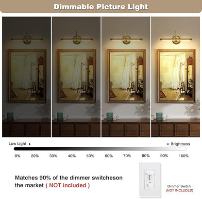 JOOSENLUX Gold Picture Lights for Paintings Hardwired 16.5" Inch Long Dimmable Gallery Wall Lights with Adjustable Lighting Direction 110V 3000K