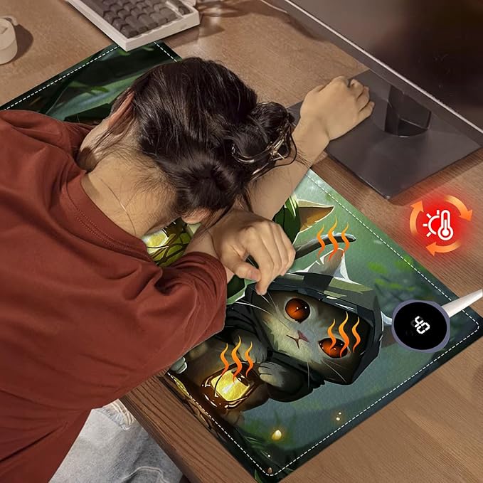 Heated Mouse Pad, Warm Desk Pad, Keyboard Mat 23.6 x 14 Inch Intelligent Fast Heating, 3 Speed Adjustable, Timed Auto Power Off for Game Office Home, 3 Cat Apostles Carrying Lanterns