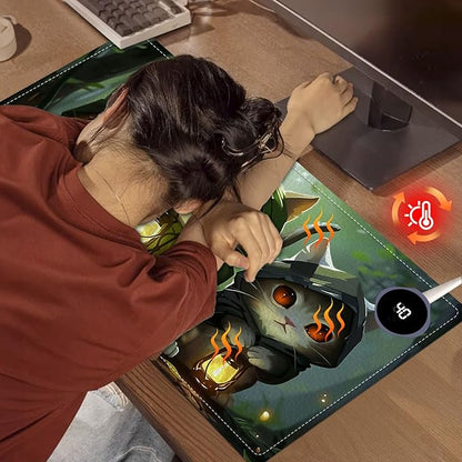 Heated Mouse Pad, Warm Desk Pad, Keyboard Mat 23.6 x 14 Inch Intelligent Fast Heating, 3 Speed Adjustable, Timed Auto Power Off for Game Office Home, 3 Cat Apostles Carrying Lanterns