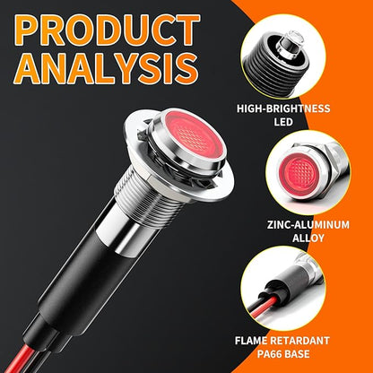 5Pcs 8MM (5/16'') Indicator Light led Indicator 110V 220V Metal Pilot Lamp Lights Aluminum Black Anodized Waterproof ip67 Red Signal Lamp Light(110V-Brass Nickel Plated-Yellow 5Pcs)