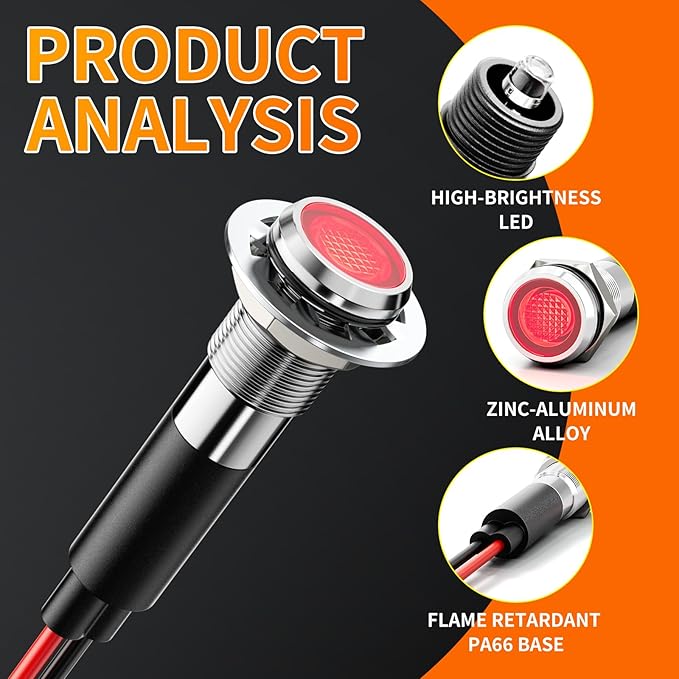 5Pcs 8MM (5/16'') Indicator Light led Indicator 110V 220V Metal Pilot Lamp Lights Aluminum Black Anodized Waterproof ip67 Red Signal Lamp Light(110V-Brass Nickel Plated-White 5Pcs)