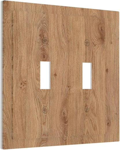 Decorative Switch Plates Vintage Rustic Wood Color Brown Wood Grain 2 Gang Double Toggle Wall Plate Outlet Light Switch Cover Electrical Faceplate for Farmhouse Cabin Decor