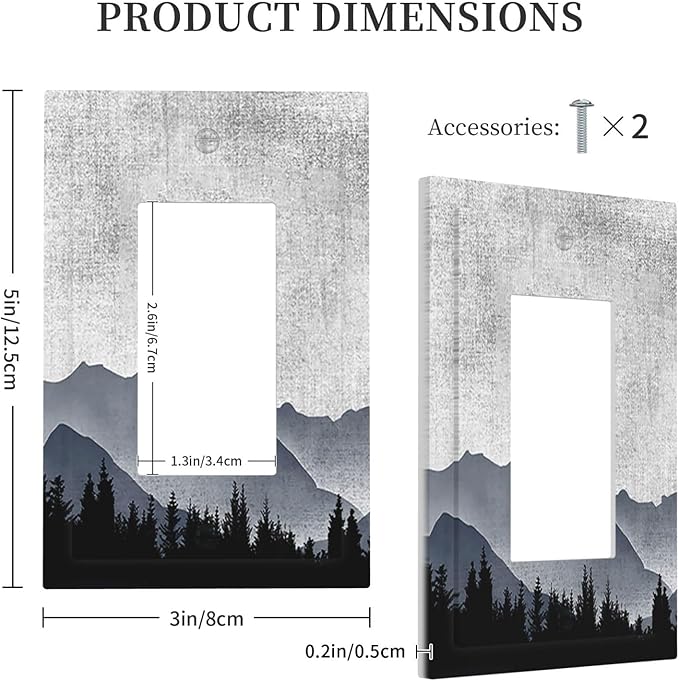 Decorative Outlet Covers Natural Landscape Mountains Pine Trees 1 Gang Single Rocker Light Switch Cover Plate Wall Plates GFCI Faceplate for Bedroom living Room Decor