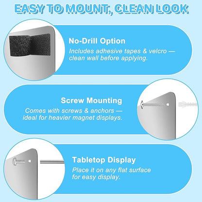 ARVOK 2 Pack Silver Magnetic Board 17.1" x 11.8", Metal Magnet Bulletin Board for Wall, Refrigerator, Cabinet, Display Notes, Photos, Poetry, Includes 8 Screws & 8 Dual Lock Tapes, 4 Support Screws