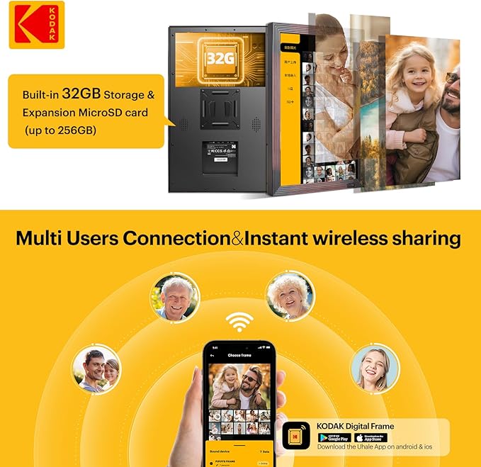 KODAK 18.5 Inch Wooden WiFi Digital Picture Frame,1920 * 1080 X-Large Digital Photo Frame,32GB Memory,IPS Screen, Wall-Mounted with Remote, Share Picture Video, Work with Alexa,Best Gifts for Mom