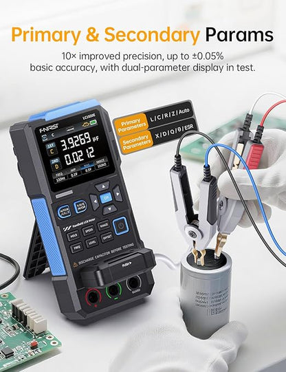 FNRSI LC1020E LCR Meter, 19,999 Counts Resistor Inductor Capacitor Tester, Auto Component Detect, Measures ESR/Q/D/θ/X, 2.8” Color TFT, Dual Parameter Display, Sorting & Open/Short Calibration