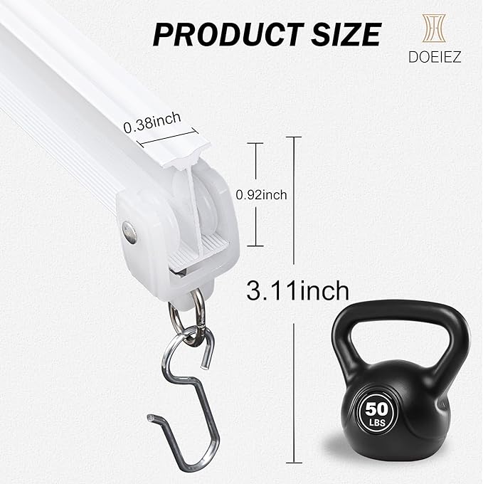 Aluminum Ceiling Curtain Track Set with Hooks Ceiling Mount and Wall Mount Room Divider Sliding Curtain Tracks Rods Flexible Heavy Duty Curtain Rail Hook Sets,White,6FT