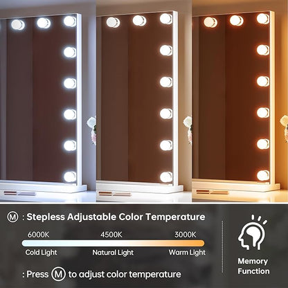 ZL ZELing Vanity Mirror Makeup Mirror with Lights,31.49" x 23.62"Large Tabletop Light up Mirror with 18Bulbs,10X Magnification,USB Charging Port,3 Color Touch Control Dimmable Lights.