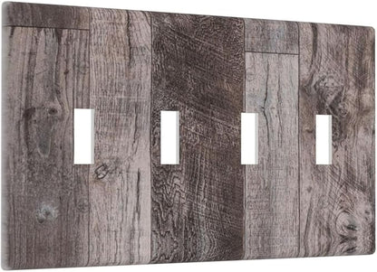 Light Switch Covers Rustic Dark Grey Wood Retro Country Wooden Quad Toggle Electrical Faceplate 4 Gang Wall Plate Decorative Switch Plates for Farmhouse Cabin Decor