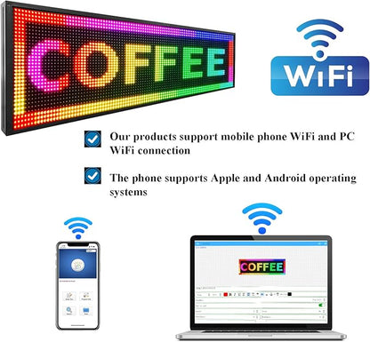 P10 Outdoor RGB Full Color WiFi Programmable Bright LED Scrolling Message Display Board 65”x14” Led Sign, Led Digital Sign Board, Perfect Solution for Store Advertising