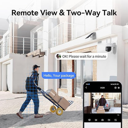 Solar Powered Security Camera System Outdoor with 10" Monitor, 2pcs 2K Wireless Cameras for Home Security, 360° Pan Tilt, True Color Night Vision, 2.4G/5G WiFi, 10CH NVR, 500GB HDD