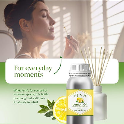 Siva Lemon Essential Oil - 16 Fl Oz – 100% Natural Lemon Oil - for Diffuser, Face, Skin Care, Aromatherapy, Hair Care, Scalp and Body Massage