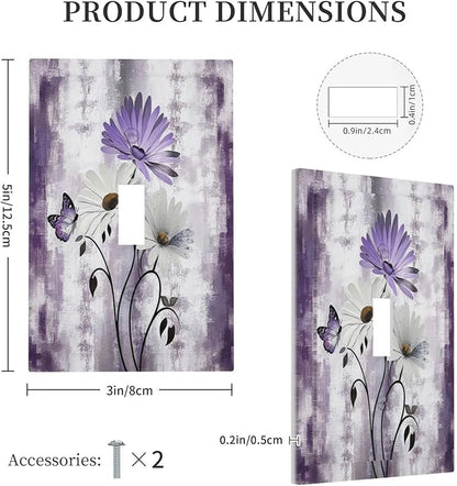 Purple Daisy White Floral Butterfly Flowers Single Toggle Light Switch Cover plate Outlet Cover Decorative Switchplate Wall Plates Electrical Panel Cover for Bathroom Living Room 5 X 3 IN