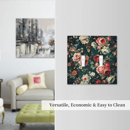 Decorative Switch Plates Baroque Vintage Peony Flower Floral 2 Gang Double Toggle Outlet Light Switch Cover Wall Plate Electrical Faceplate for Bedroom Farmhouse Decor