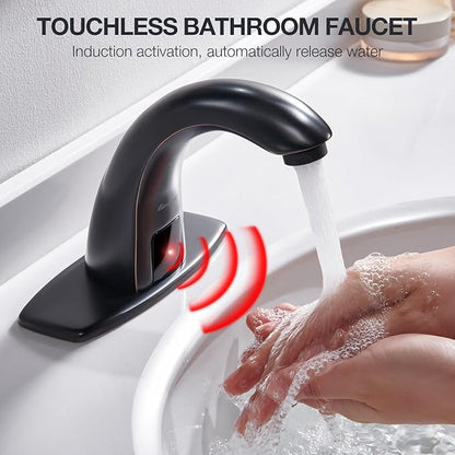 Charmingwater Touchless Bathroom Sink Faucet with Automatic Sensor, Motion Bathroom Faucet with Hole Cover Plate, Oil Rubbed Bronze