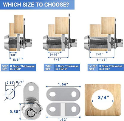 Cam Lock RV Storage Locks Keyed Alike, 5/8" Fits on 3/8" Max Door Thickness, RV Locks for Compartment Door, Camper, Trailer, Cabinet Locks with Keys (5/8 Inch 2Pack)