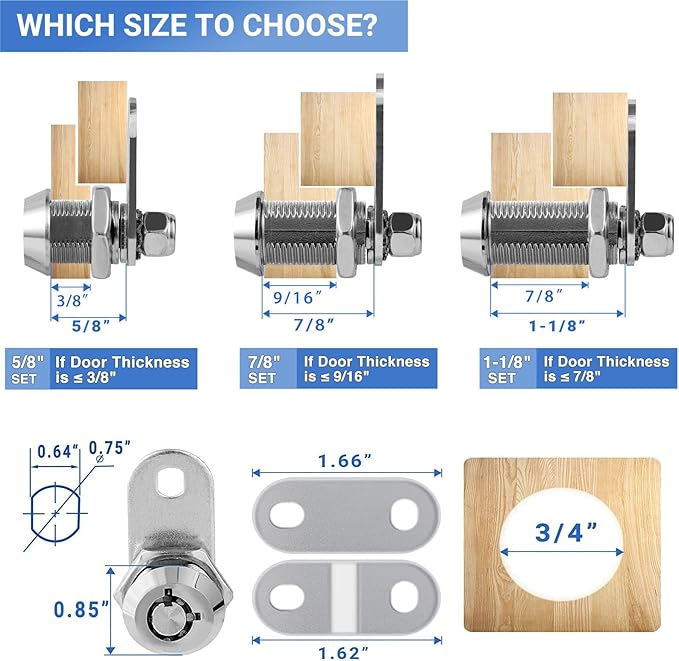 Cam Lock RV Storage Locks Keyed Alike,1-1/8" Fits on 7/8" Max Door Thickness, RV Locks for Compartment Door, Camper, Trailer, Cabinet Locks with Keys(1-1/8 Inch 2Pack)