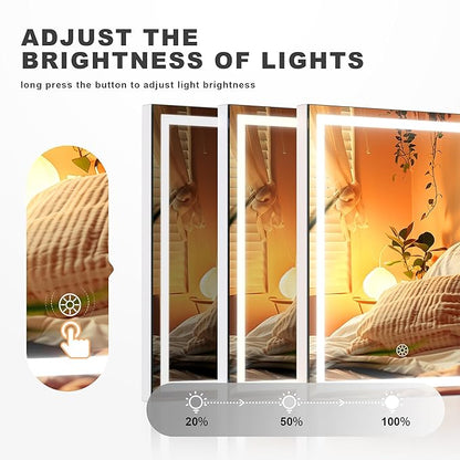 Hasipu Vanity Mirror with Lights and Bluetooth Speaker, 11.4" x 13.8" LED Makeup Mirror with 10X Magnification, Smart Touch 3 Colors Dimmable, Brightness Adjustment, 360° Rotation, White