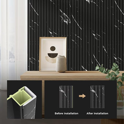 OUZUGIE 8-Pack 57 Inches, WPC Slat Wall Panel Trim,Corner Guard for High Grille (Black Marble-1)