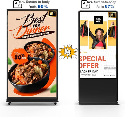 75 Inch Full Screen Indoor Floor Stand Digital Signage Digital Kiosks With Android System Lcd Poster Display With WiFi HDMI/USB Input Auto Media Player
