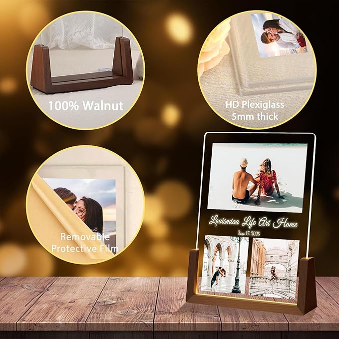 LOUISMIAA Customized Picture Frames with Night Light,Decorative Plaque Anniversary Birthday Mother’s Day Father’s Day Valentine’s Personalized Gifts for Boyfriend Girlfriend Couple Same Day Shipping
