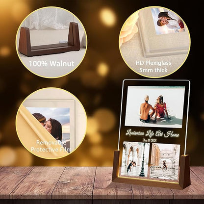 LOUISMIAA Customized Picture Frames with Night Light,Decorative Plaque Anniversary Birthday Mother’s Day Father’s Day Valentine’s Personalized Gifts for Boyfriend Girlfriend Couple Same Day Shipping