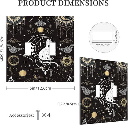 White Cat Tarot Moon Phases Moth Celestial Gothic Decorative Switch Plates 2 Gang Double Toggle Outlet Light Switch Cover Wall Plate Electrical Faceplate for Kids Room Bedroom Decor