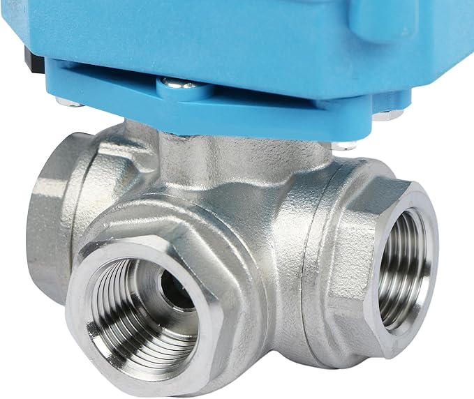 U.S. Solid 3/8" 3 Way Stainless Steel Motorized Ball Valve AC110-230V, L Type Water Shutoff Valve with Manual Function, Standard Port