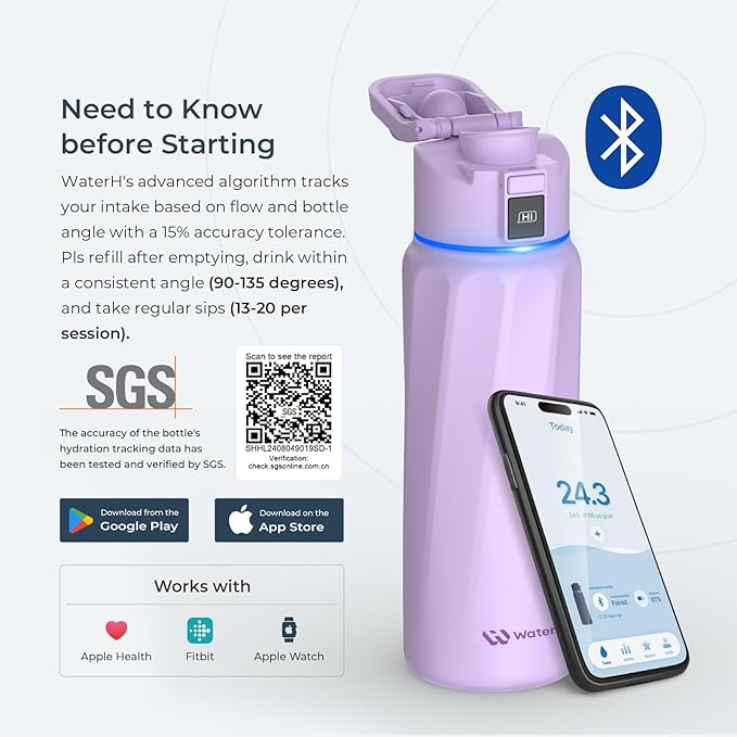 BOOST Smart Water Bottle with Reminder & Tracker, Double Wall Vacuum Insulated Bottles Stainless Steel, 32oz BPA-Free Wide Mouth for Gym, Office, School, Ideal Gift for Christmas, New Year