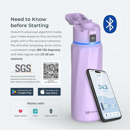 BOOST Smart Water Bottle with Reminder & Tracker, Double Wall Vacuum Insulated Bottles Stainless Steel, 32oz BPA-Free Wide Mouth for Gym, Office, School, Ideal Gift for Christmas, New Year