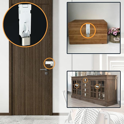 Alise Door Lock Hasp Latch with Padlock,4 Inch SUS 304 Stainless Steel Safety Packlock Clasp Hasp Lock Latch, with Fixing Screw for External Doors Window Cabinet Pet Cage, White Finish,MST009-W