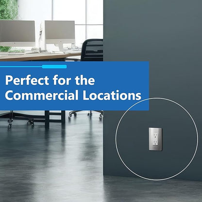 LIDER Decorator Metal Wall Plate, Temperature and Impact Resistant, 430 Stainless Steel, Screwless Cover, Modern Decoration Upgrade, Mid-Size 1-Gang 4.88" x 3.11", Stainless Steel, LSMWP-31M-SS