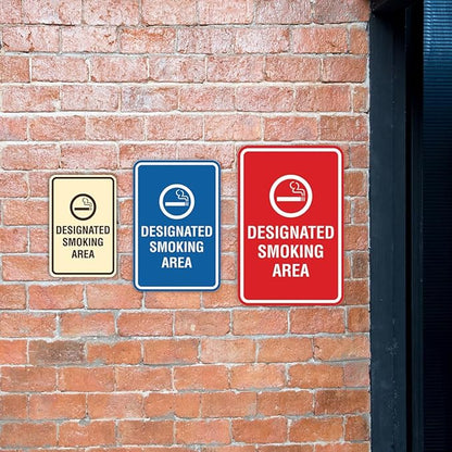 Signs ByLITA Portrait Round Designated Smoking Area Sign with Adhesive Tape, Mounts On Any Surface, Weather Resistant, Indoor/Outdoor Use (Brushed Silver) - Medium 2 Pack