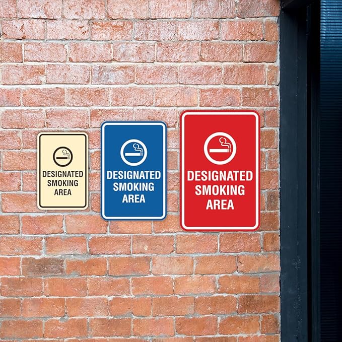 Signs ByLITA Portrait Round Designated Smoking Area Sign with Adhesive Tape, Mounts On Any Surface, Weather Resistant, Indoor/Outdoor Use (White) - Large 2 Pack