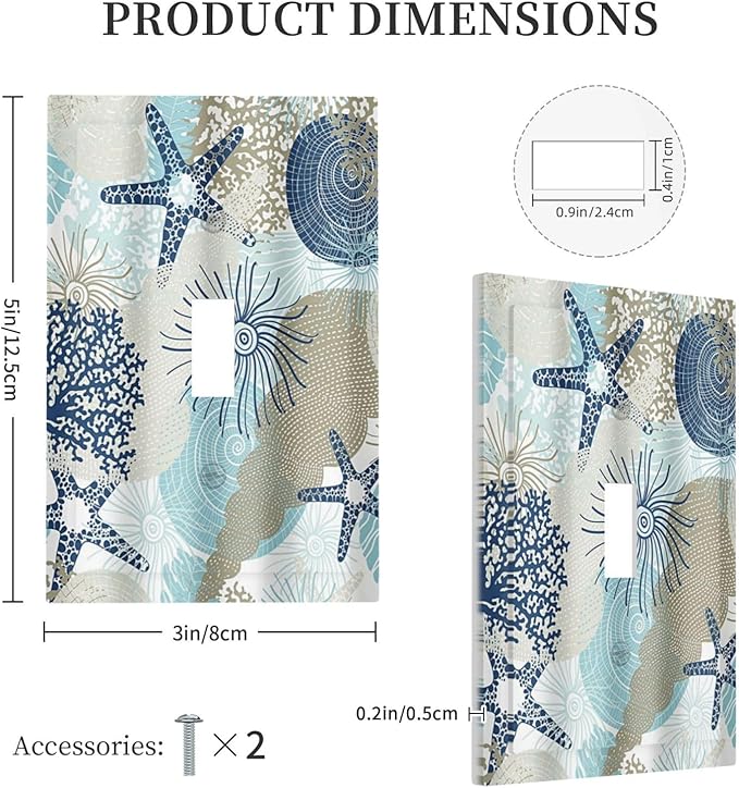 Decorative Light Switch Cover Plate Blue Starfish Brown Coral Ocean 1 Gang Single Toggle Wall Plates for Electrical Outlets Outlet Covers Switch Plate Covers Faceplate for Girlroom Home Decor