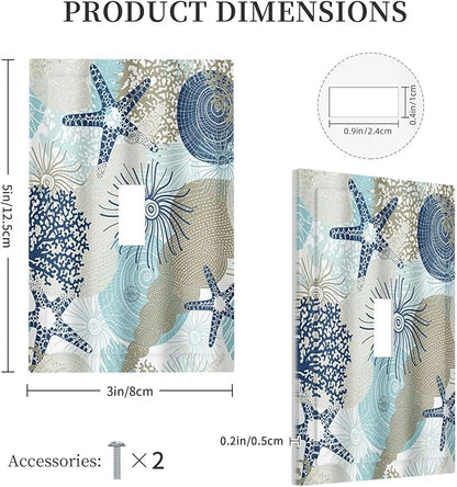 Decorative Light Switch Cover Plate Blue Starfish Brown Coral Ocean 1 Gang Single Toggle Wall Plates for Electrical Outlets Outlet Covers Switch Plate Covers Faceplate for Girlroom Home Decor