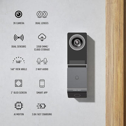 Wireless Video Doorbell w/ Smart Lock Set - Incl. Chime, Dual Cameras, 5MP 3K QHD, 2'' Screen & 32GB eMMC, Motion Detection & Real-time Alert, 2-way Audio, Door Bell and Keyless Entry Front Door Lock