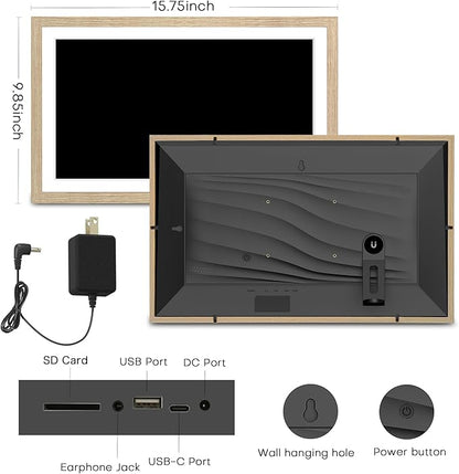 Digital Picture Frame Large, 15.6 Inch Digital Photo Frame Frameo, WiFi Electric Slideshow Frame, 1920*1080 IPS FHD Touchscreen, 32GB, Tabletop&Wall-Mounted, Share Video Picture, Gifts, Oyster White