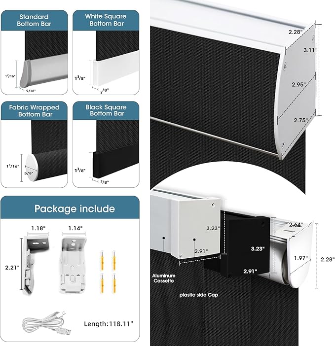 SmartWings Motorized Roller Shades 5% Openness Without Privacy Custom Size, Rechargeable Battery, Works with Matter/Apple HomeKit, Alexa, Thread/Zigbee, Remote Optional, 5% Openness Black