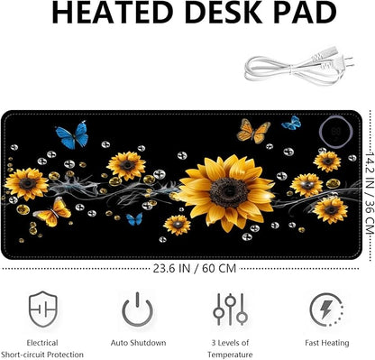 Heated Mouse Pad with 3 Levels Heated & 3 Hours Auto Shut-Off Mouse Pad for Warming Hands in Office Home, 23.6" x 14.2"Large Safe Desk Mat Hand Warmer，A River of Flowers