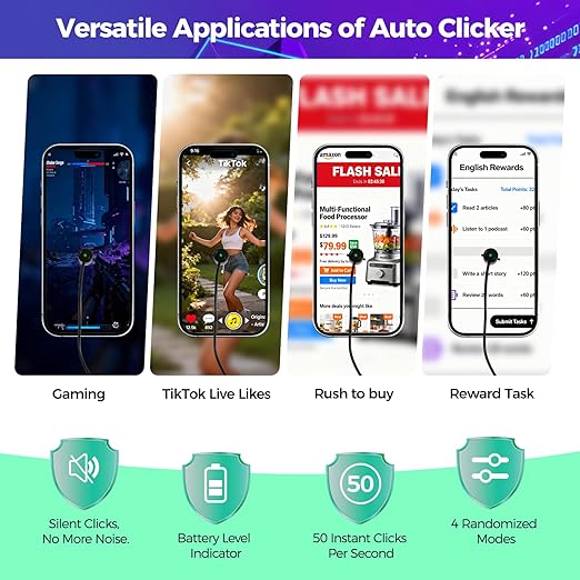 PAWFECTJEE Auto Clicker for iPhone Android, Gaming Screen Tapper with 50 Clicks/Sec, Ultra-Slow Mode, Compatible with iOS iPad, Live Likes & Rewards (Controller With 1 Click Head)