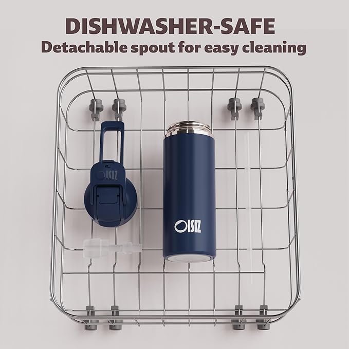 OISIZ Insulated Water Bottle 20 oz with 2 in 1 Spout and Straw Lid,One Click Safety Lock,100% Leakproof,Keep Cold 24H,Vacuum Stainless Steel Water Bottle for School,Travel and Sports,Dishwasher Safe