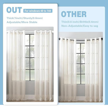 Curtain Rods for Windows 16 to 144 Inches Adjustable Blackout Wrap Around 1 Inch Diameter Curtain Rod,Ivory White
