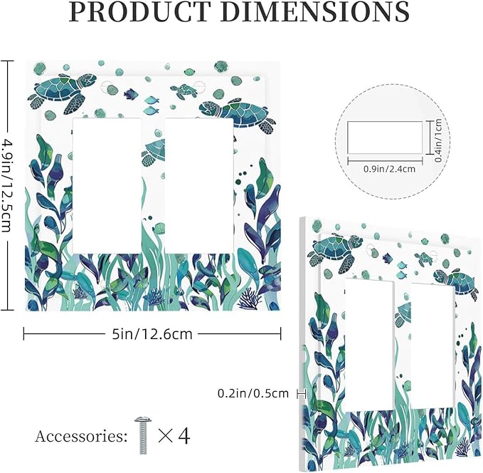Decorative Outlet Covers Vibrant Turtle Seagrass Watercolor Painting 2 Gang Double GFCI Rocker Electrical Wall Panels Light Switch Cover Plate for Bathroom living Room Decor