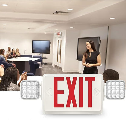 6 Packs Red Exit Sign with Emergency Lights, LED Emergency Exit Light with Battery Backup, UL Listed, AC 120/277V, Commercial Emergency Lights Combo for Business/Home.