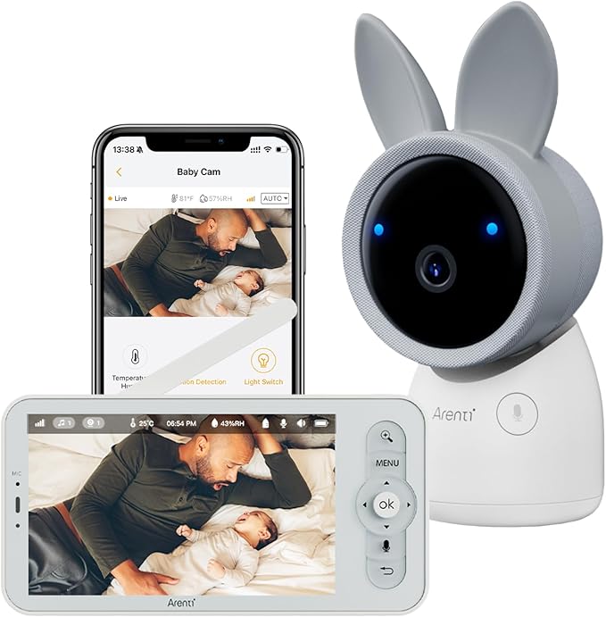 ARENTI Upgraded Baby Monitor with Camera, 3MP 2.4G WiFi Baby Camera Monitor, Infrared Night Vision, Night Light, 2-Way Audio, Cry&Motion Detection, Temp&Humidity Sensor, App Control