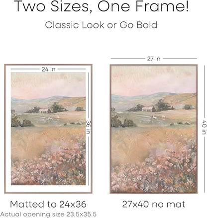 Homeforia 27x40 inch Poster Frame Mocha, High End Metal 27 x 40 Large Movie Picture Frames with Mat 24 by 36 in Photo, 27x40 Thin Frame Matted to 24x36, 40x27 Frame, Tempered Glass, Wall Kit, Set of 1