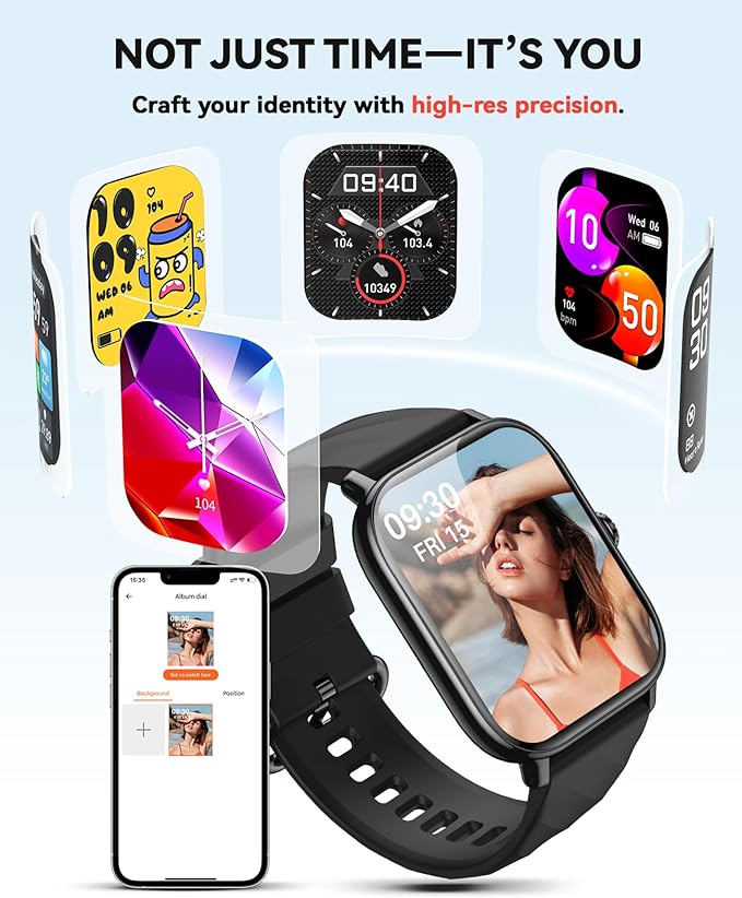 Smart Watches Fitness Tracker for Men Women with Step Counter, Sleep / Calorie Monitor, Pedometer, IP68 Waterproof, 120+ Sports for iPhone Android, 1.91”HD Touchscreen Smartwatch (Casual, Black, 1.91)